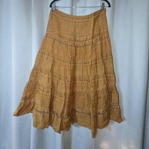 2000s Flowy Tiered Embroidered Orange Skirt